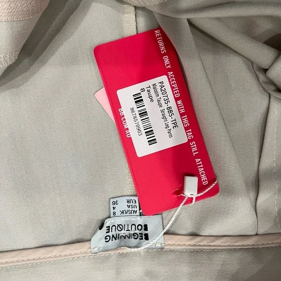 NWT Straight Leg Malcolm Taupe Trousers - size 8 - Picture 3 of 4